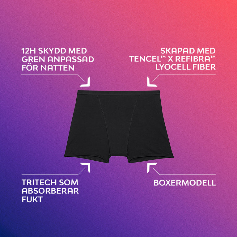 ComfortFit Sleepwear Boxer menstrosor med lång absorberande gren.