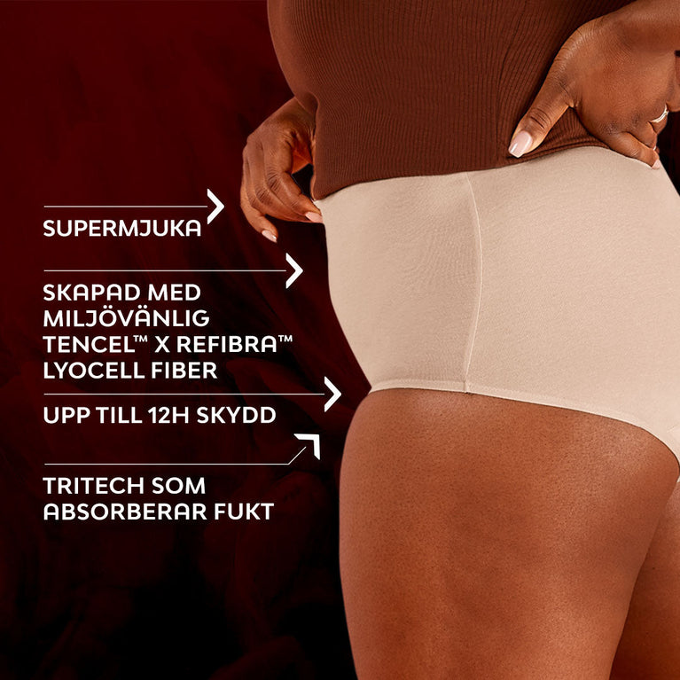 Kvinna i Premium Comfort High Waist Lite Mens Menstrosor.