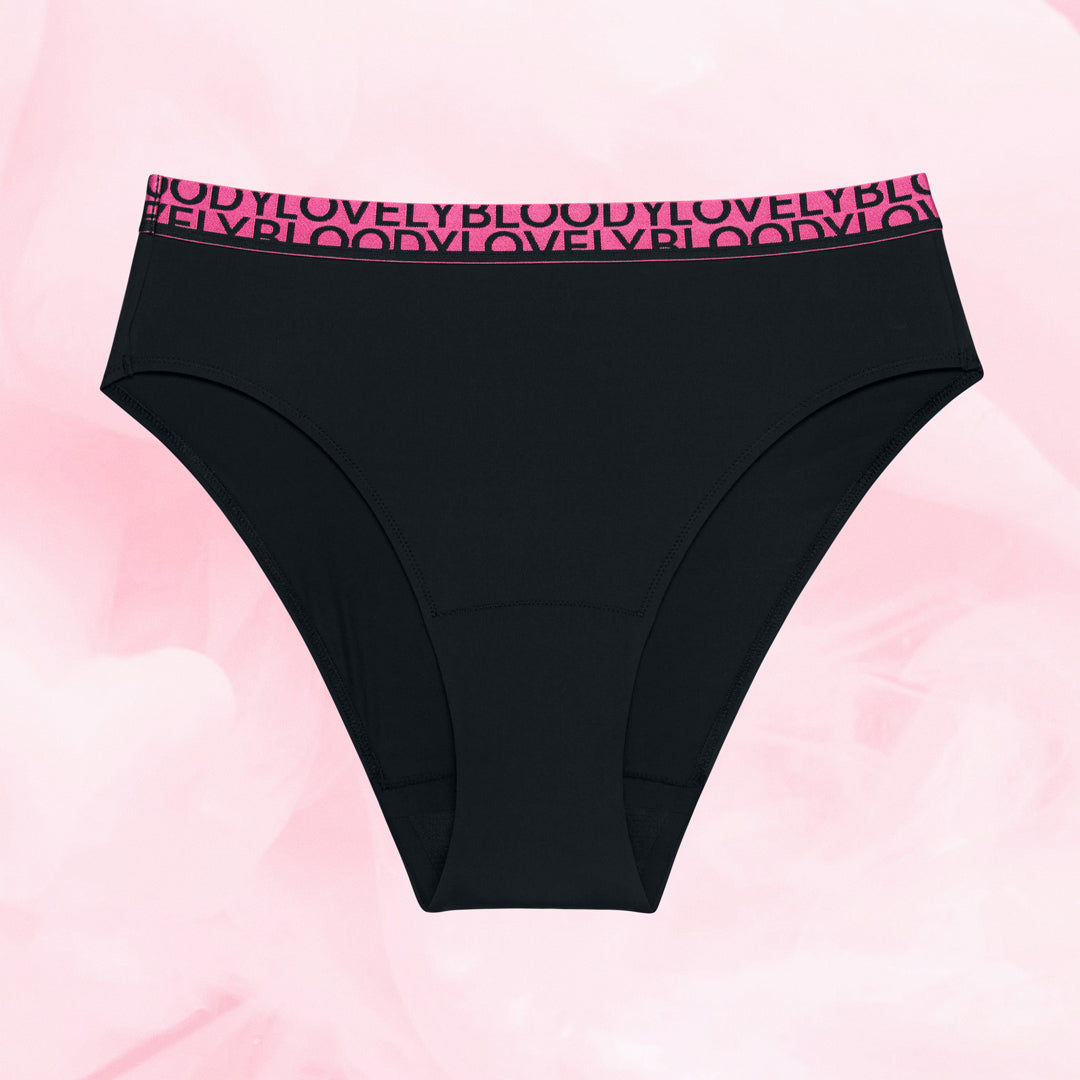 The Bloody Lovely Set: Sportigt set med High Leg-menstrosor för lätt till medel mens.