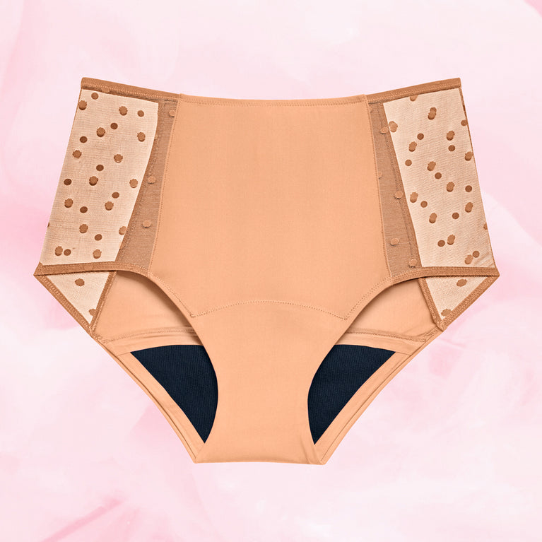 Högmidjade Dots Måttlig Mens Menstrosa med stiliga mesh-prickar.