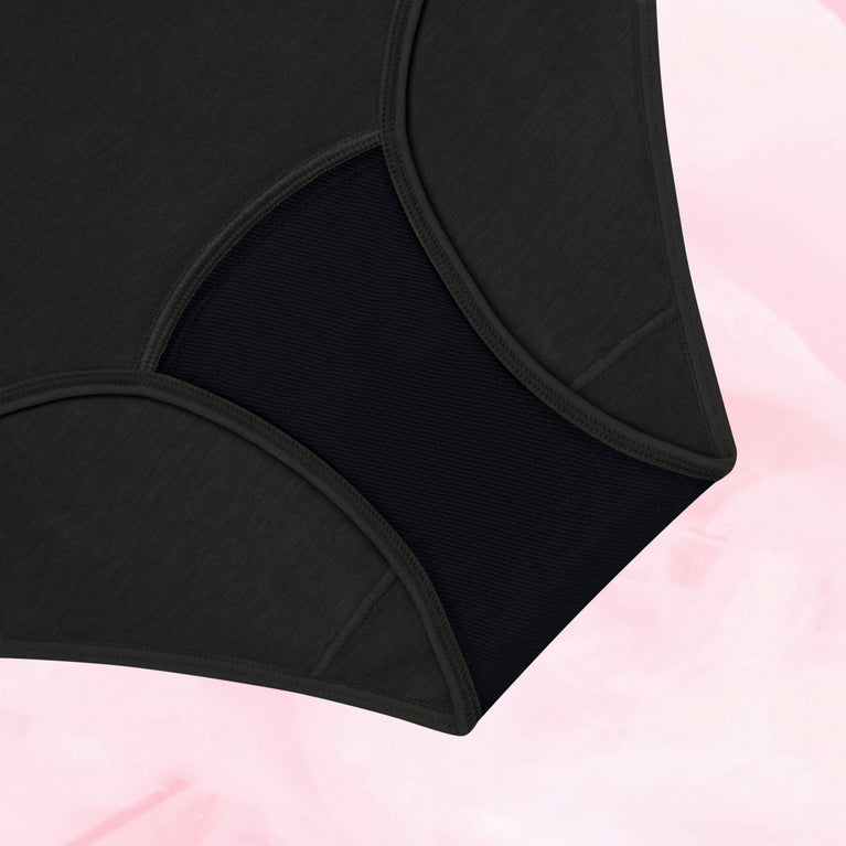 Teens Hipster Måttlig Mens 5-pack, svart menstrosa närbild.