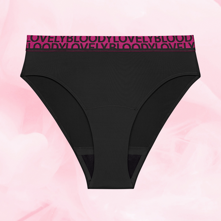 ComfortFit High Leg Riklig Mens svart bikini-trosa med rosa resår.