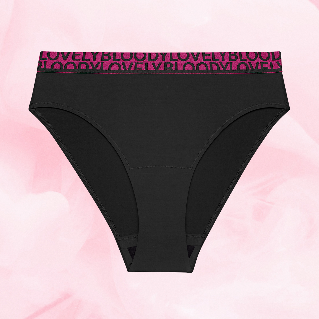 ComfortFit High Leg Lite Mens, svarta menstrosor med rosa/svart resår.