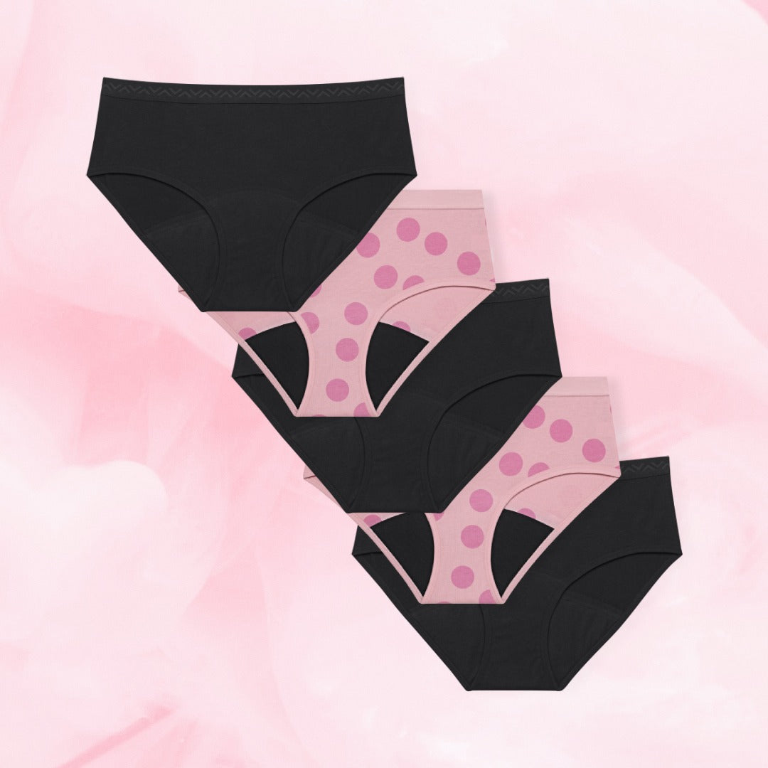 Teens Hipster Heavy Set: Fempack menstrosor för tonåringar, absorberar riklig mens.