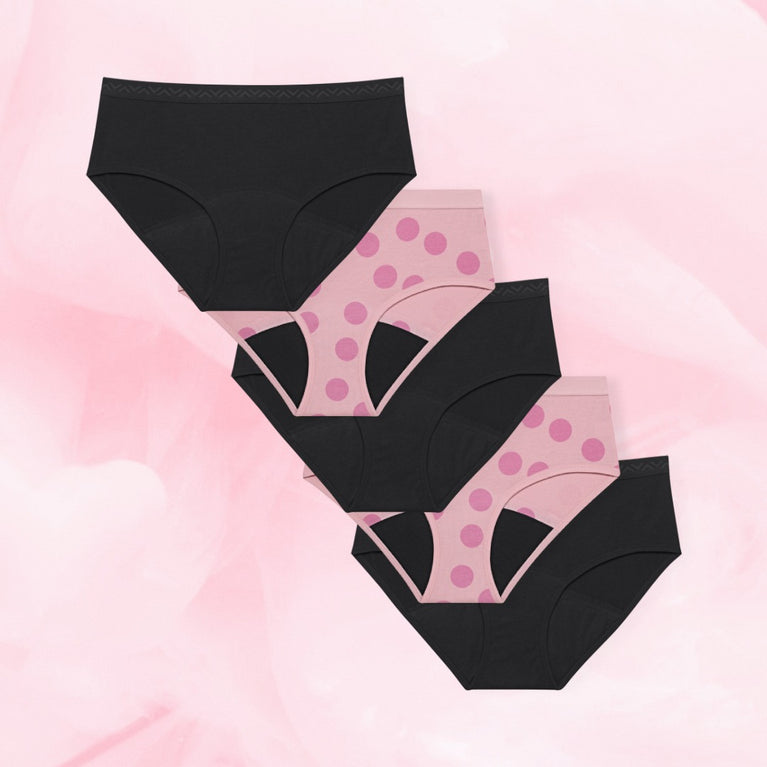 Teens Hipster Heavy Set: Fempack menstrosor för tonåringar, absorberar riklig mens.